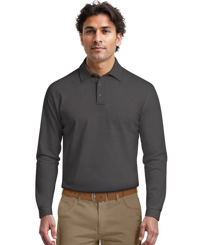 PGA TOUR Men's Houndstooth Long-Sleeve Golf Polo Shirt