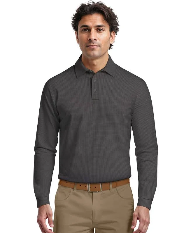 PGA TOUR Men's Houndstooth Long-Sleeve Golf Polo Shirt