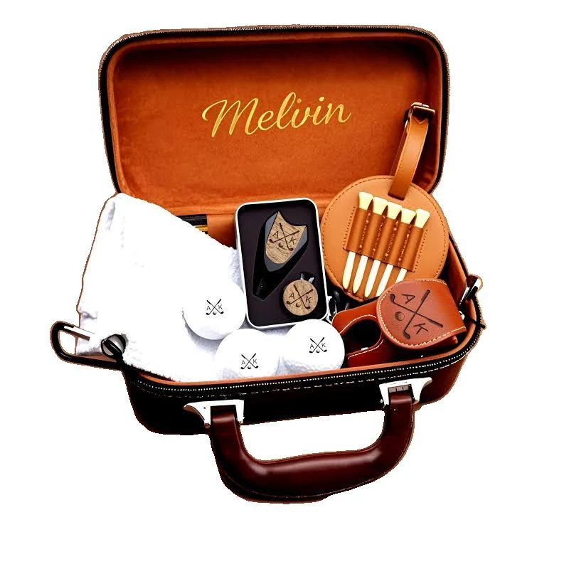 Golf Gift Set, Personalized Leather Golf Gift Set for Golfer, Golf Balls Golf Tower, Golf Tag Tees Holder, Father's Day Golf Gifts For Men
