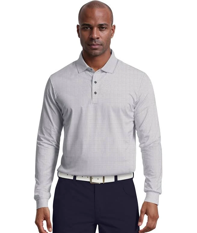 PGA TOUR Men's Houndstooth Long-Sleeve Golf Polo Shirt